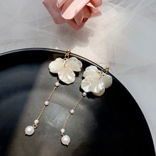 青岛S925银针耳环韩国花朵气质长款珍珠流苏耳坠网红个性耳饰批发