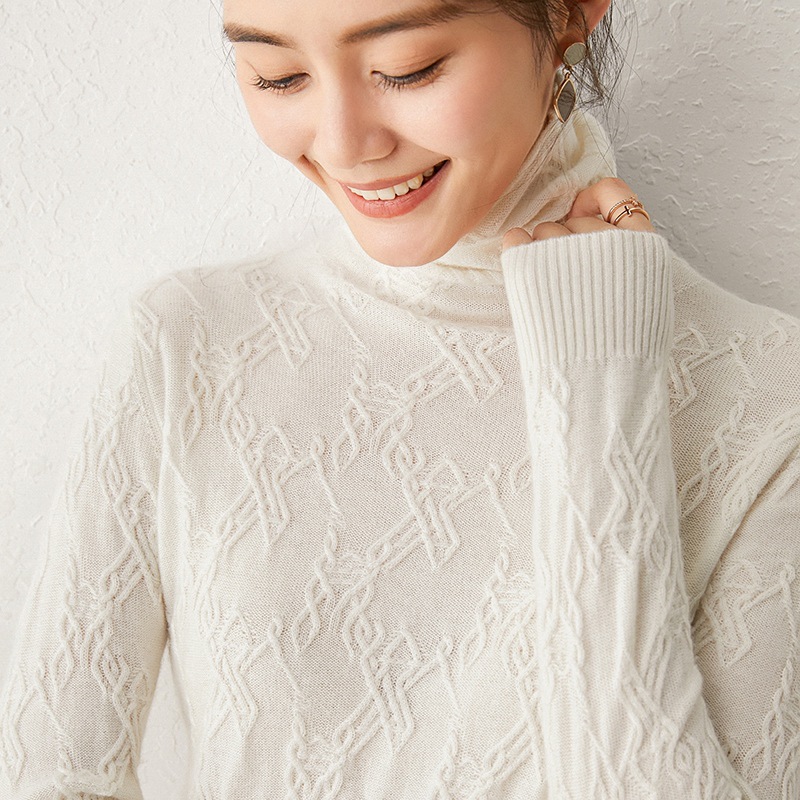 20秋冬新款堆堆高领阿兰花套头羊毛衫女针织打底提花宽松内搭毛衣