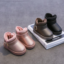 新款儿童雪地靴皮面防水加厚保暖女童靴子男童防滑棉童鞋一件代发