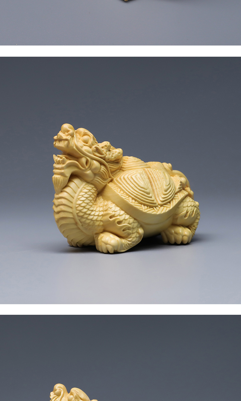 黄杨木雕八卦龙龟茶宠手把件 雕刻工艺家居小饰品实木龙龟办公室