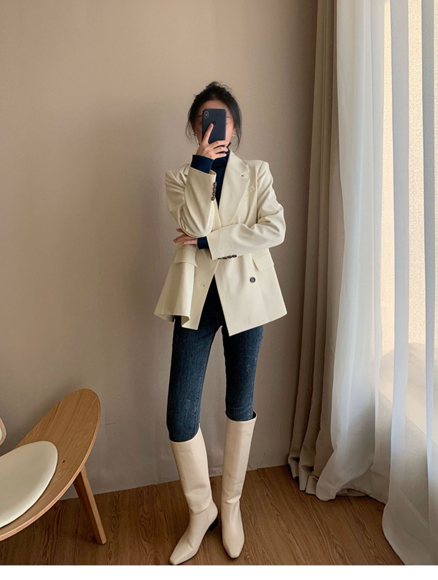 小个子秋装搭配 显高新款白色西装外套女气质修身西服女上衣5587