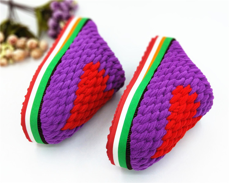 冬季少女心形手工编织拖鞋 材料包钩针 冰条线粗毛线鞋底勾鞋教程