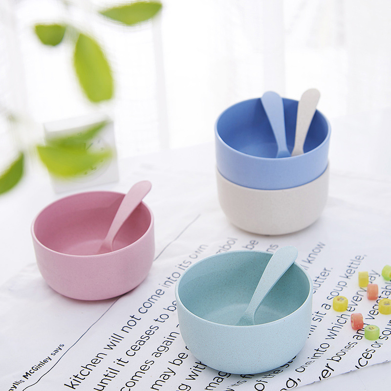 korean creative environmentally friendly degradable wheat bowel children tableware baby eating bowl wheat straw tableware set