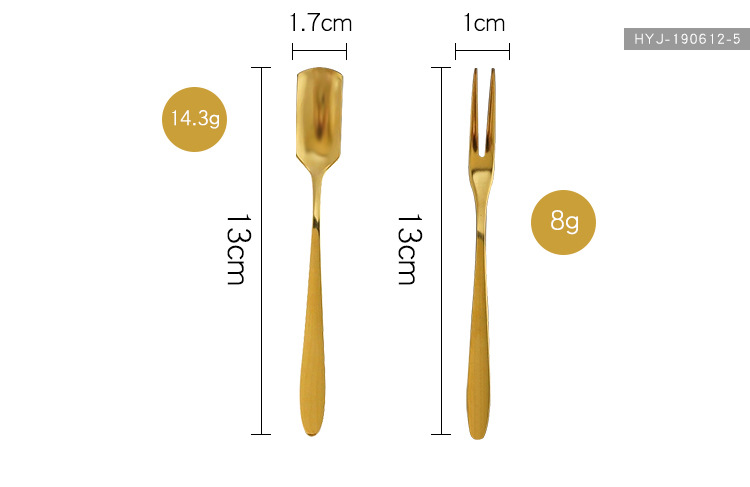 韩式304不锈钢甜品勺 镀钛不锈钢方头勺水果叉伴手礼批发定制logo