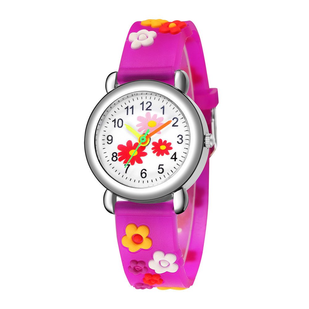 Children's Cartoon Watch 3d Relief Concave-Convex Plastic Belt Student Watch Cute Flowers Pattern Gift Watch