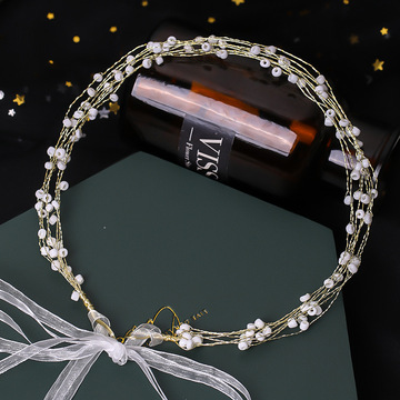 珍珠发带 韩版森系仙气发饰 婚礼影楼结婚旅拍头花发饰跨境直供