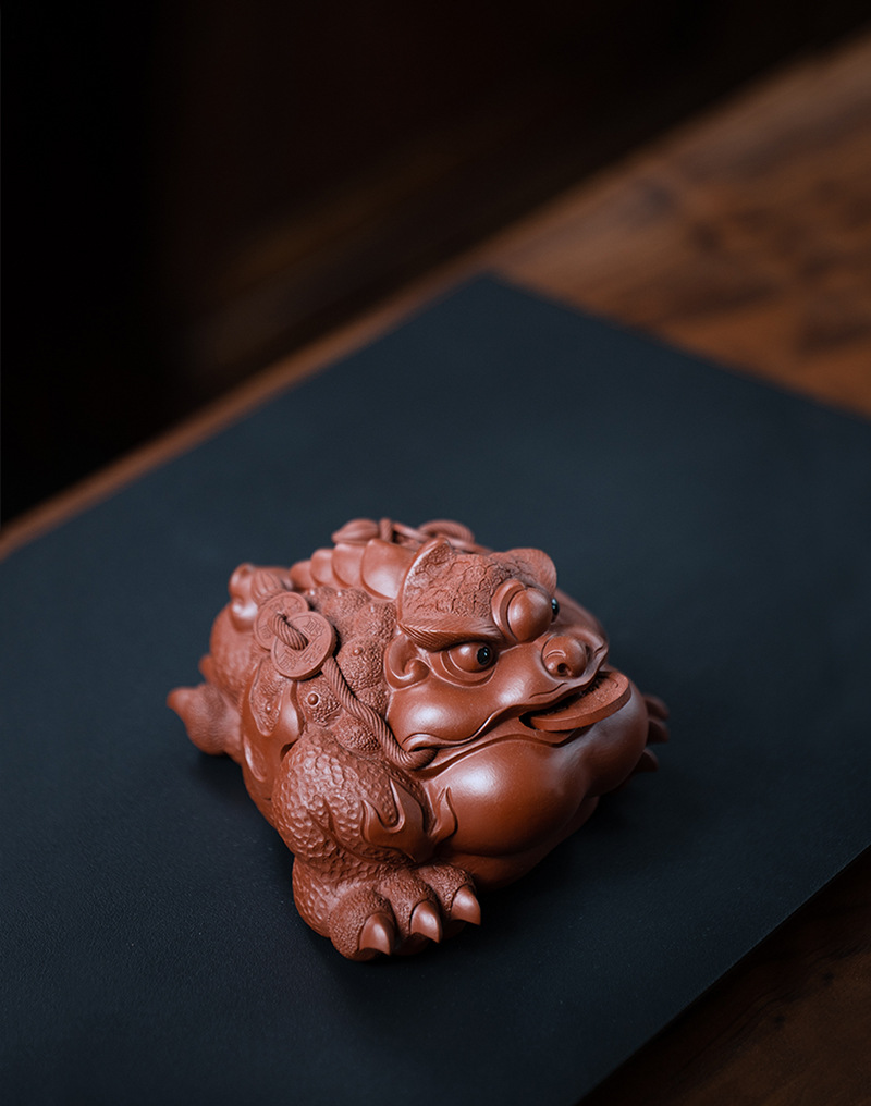 宜兴紫砂茶宠招财金蟾将军蟾三足金蟾蟾蜍茶具配件大红袍雕塑可养