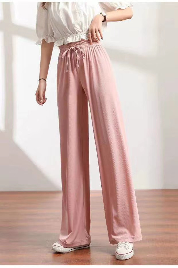 Ice Silk Wide-Leg Pants 2023 Summer New Korean Style High Waist Loose Thin Drooping Straight Casual Mopping Women's Pants