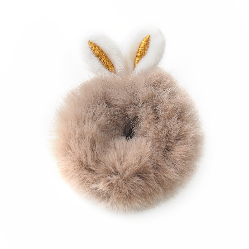 Plush Rabbit Ears Hair Ring Korean Style Geometric Women's Cute Seamless Bulk Handmade Pink Hair Ring