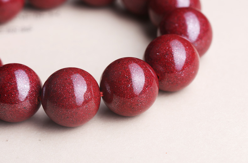 天然原矿朱砂手串女单圈紫金砂佛珠红色本命年男女饰品手链