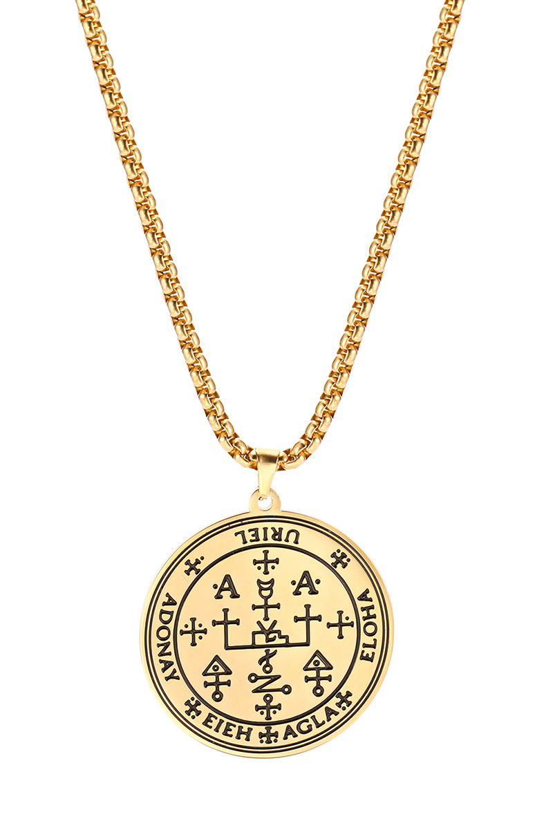 外贸热销 宗教经文 七大天使封印吊牌 符文吊坠 不锈钢圆牌项链