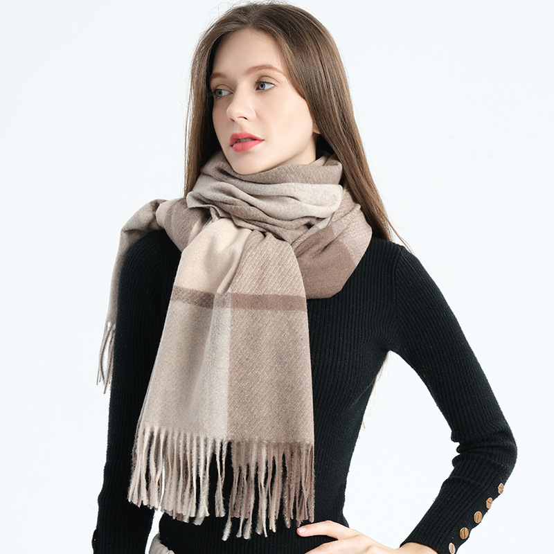 Cashmere Scarf Plaid Autumn and Winter Cashmere Tassel Unisex Warm European and American Graceful and Fashionable Scarf for Women