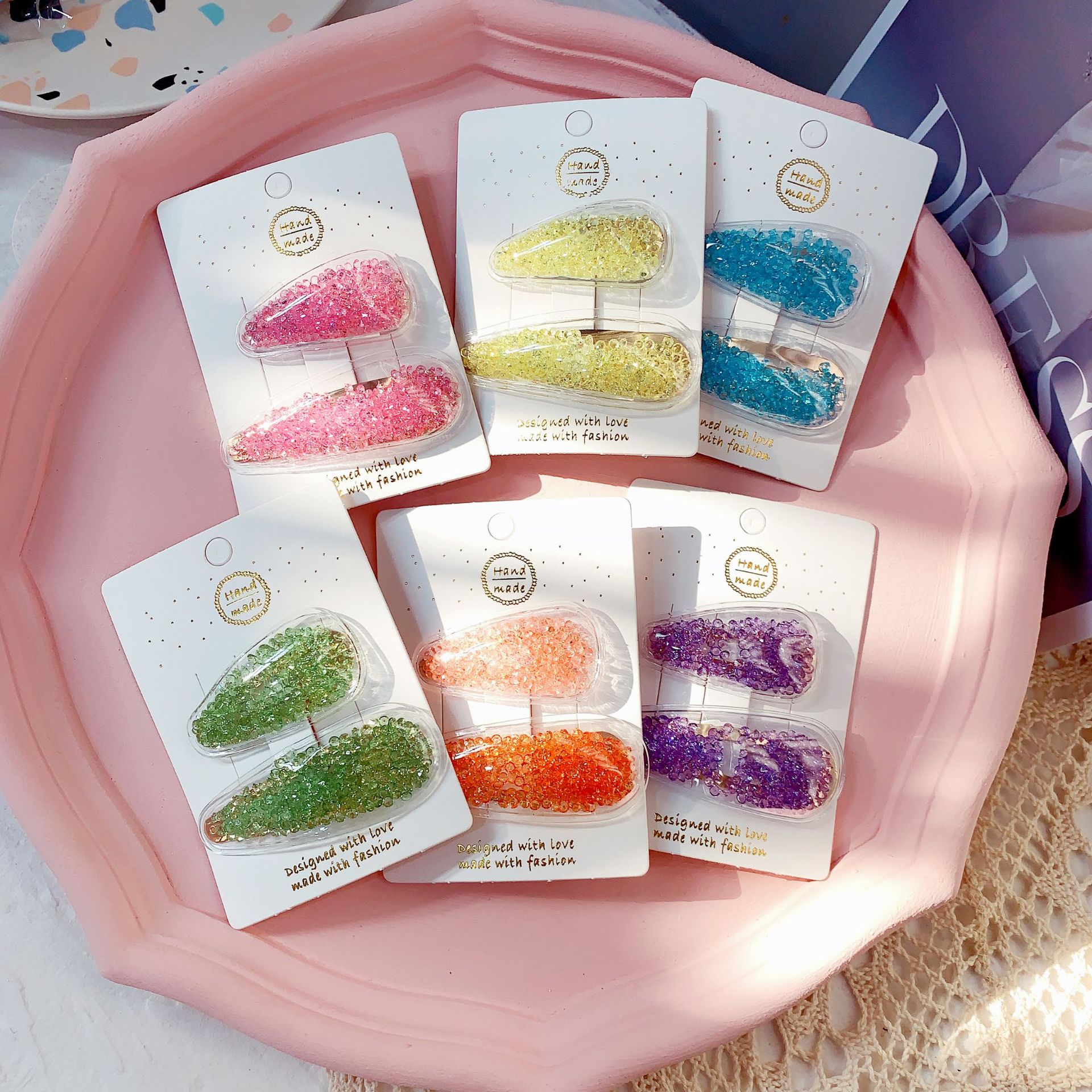 韩版新款透明pvc水钻流沙发夹彩色bb夹少女儿童卡子亲子头饰