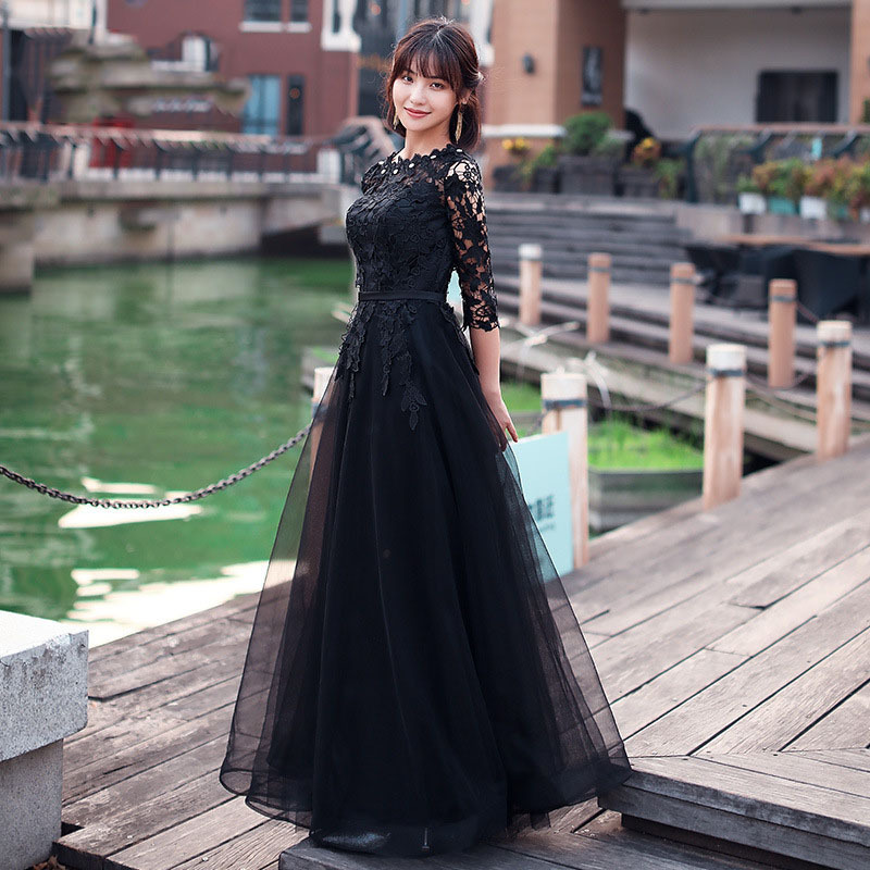 长款晚礼服女2022新款宴会端庄优雅黑色显瘦生日派对端庄大气毕业