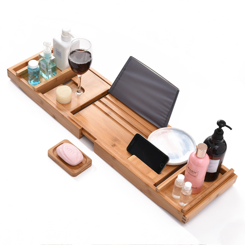 bamboo bathtub storage rack adjustable non-slip reading bath storage rack bedroom bathroom bathtub bracket manufacturer