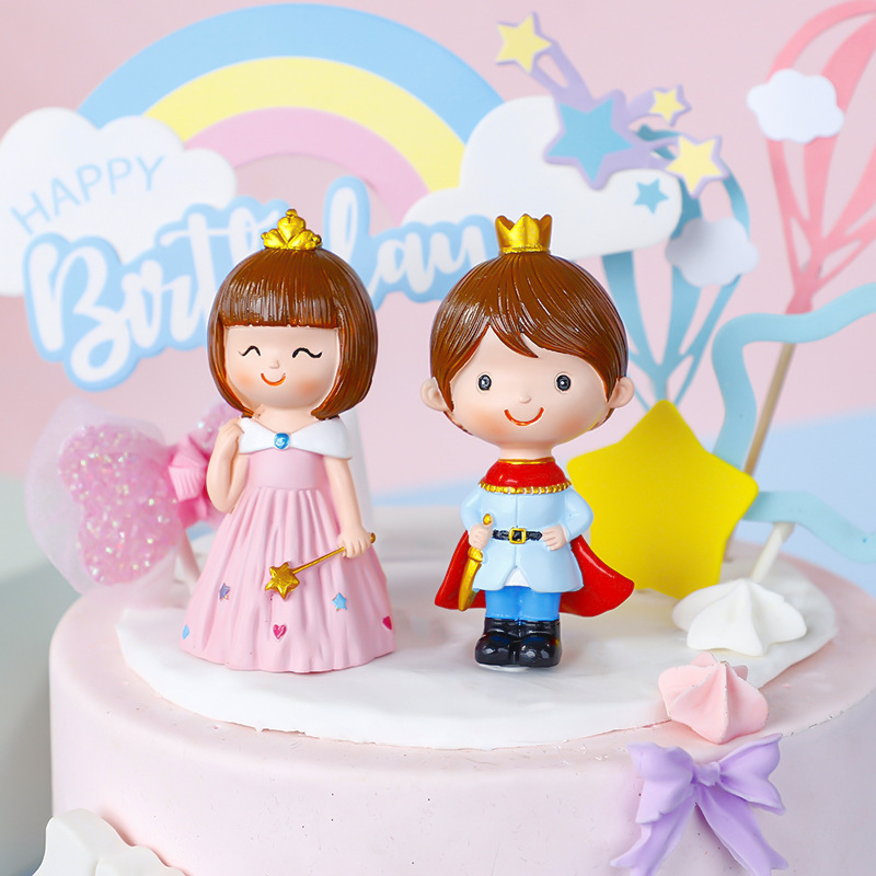 儿童礼品烘焙装饰小清新公主王子生日蛋糕装饰直播树脂工艺品