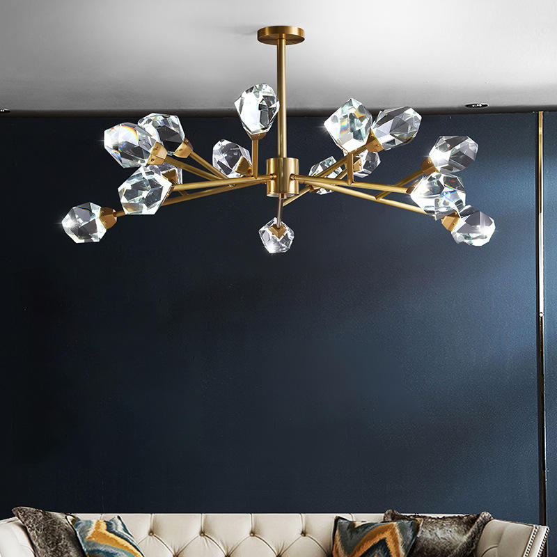 全铜冰菱角轻奢北欧客厅吊灯简约现代石头水晶吊灯全铜网红分子灯