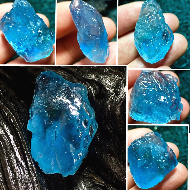 海水蓝冰糖海蓝宝裸石原石吊坠补水蓝色水晶挂件男女款