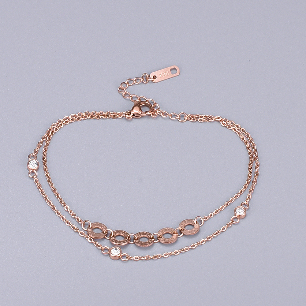 y02批发 韩国玫瑰金双层钛钢18k玫瑰金脚链欧美风 新品