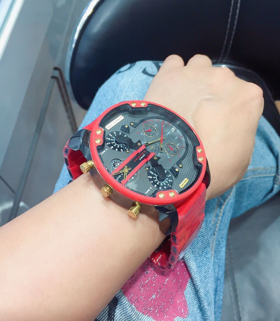 迪赛卡大盘手表男欧美潮男偏蓝光运动休闲胶带钢带腕表