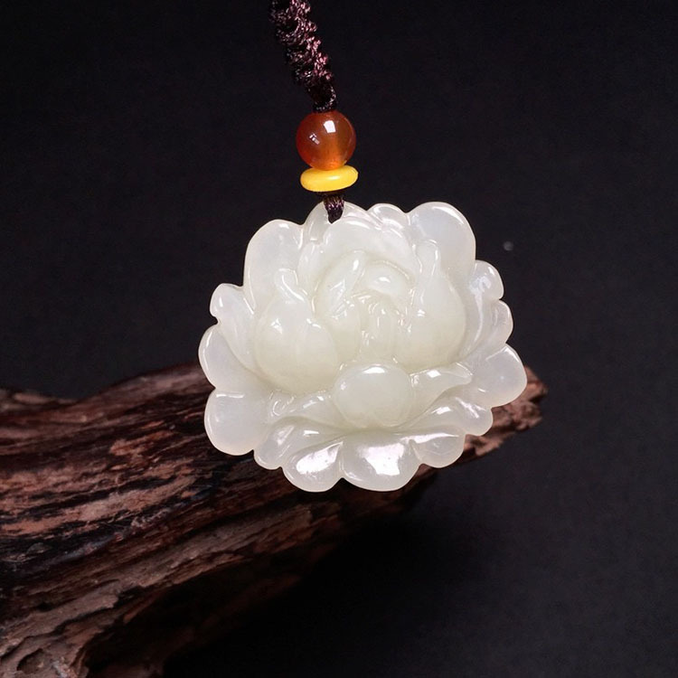 和田玉吊坠男女款玉佩白玉莲花玉坠玉石荷花项链玉器挂件