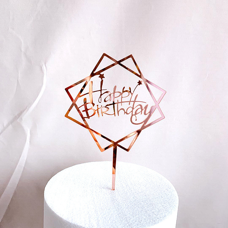 Cross-Border Ins Style Birthday Cake Decoration Factory Direct Sales Rose Gold English Birthday Acrylic Cake Insertion