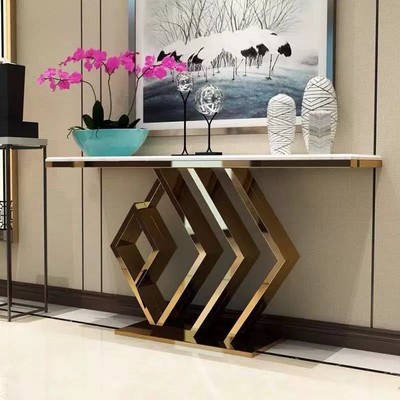 轻奢玫瑰金大理石客厅玄关意式风格