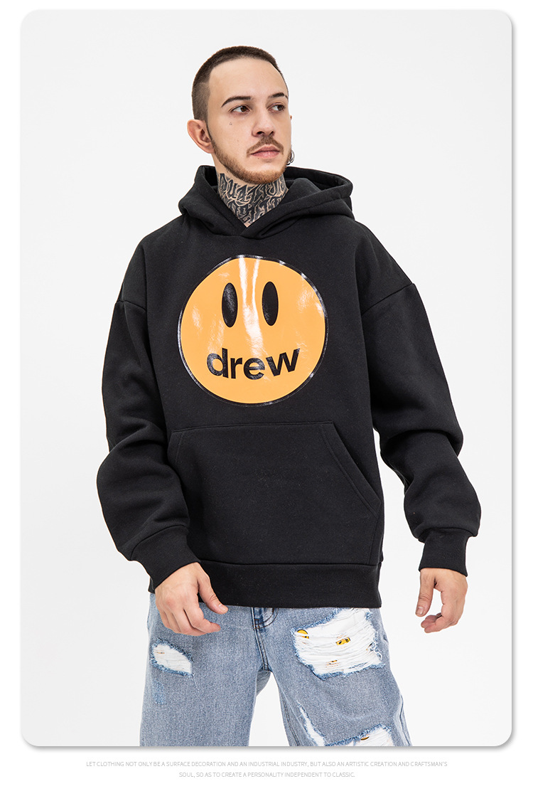 fgss男装|冬新品潮牌比伯同款drew笑脸美潮街头宽松休闲连帽卫衣