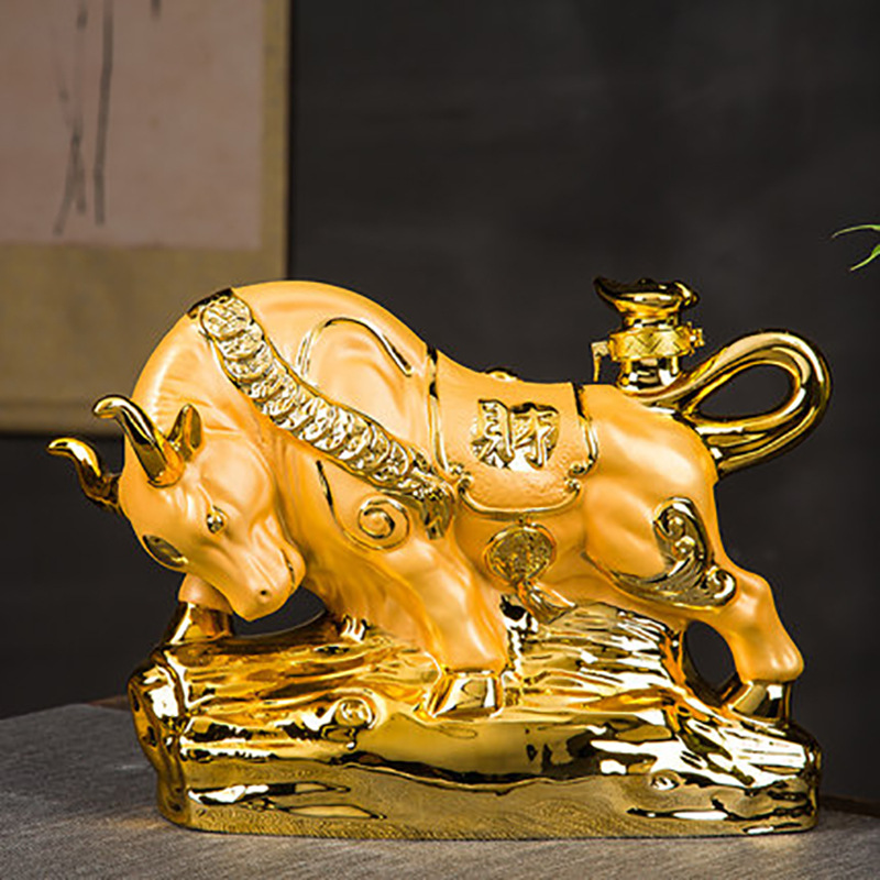 景德镇5斤装金牛陶瓷酒瓶 创意艺术酒坛白酒瓶摆件定制logo-阿里巴巴