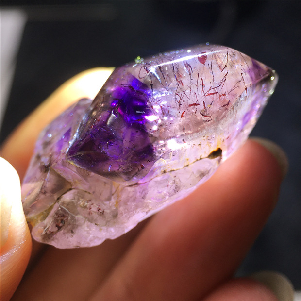 天然幻影紫水晶超七紫发晶水胆闪灵钻原石骸骨干权杖疗愈石增磁场