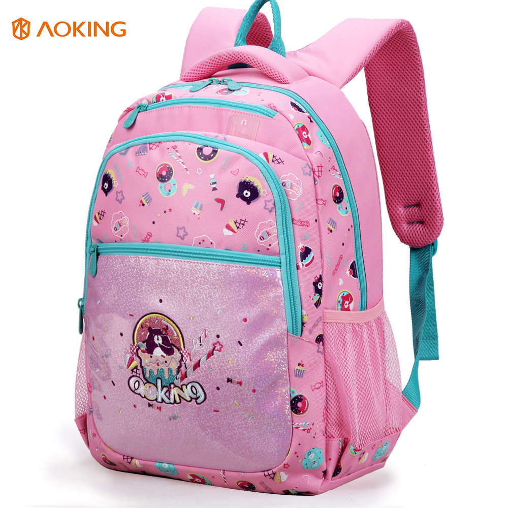 2020新款奥王亮片小学生书包女卡通甜甜圈粉色双肩背包厂家定制