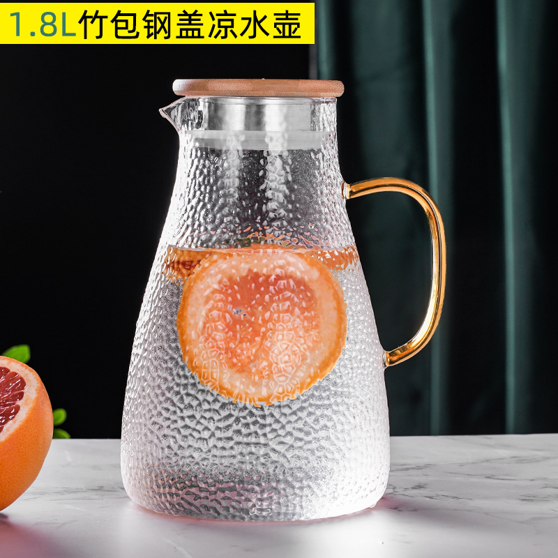 Factory Direct Sales Creative Hammer Pattern Cold Water Bottle Glass Kettle High Temperature Resistance Cool Water Pot Household Drinking Cup Set Water Pitcher