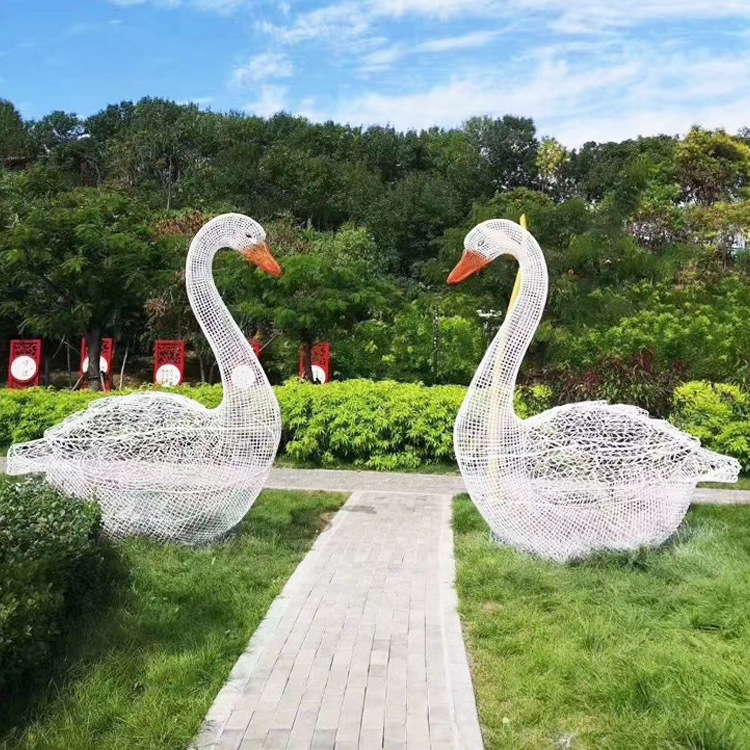 大型镂空喷漆编织不锈钢雕塑 室外花园门口园林景观天鹅雕塑