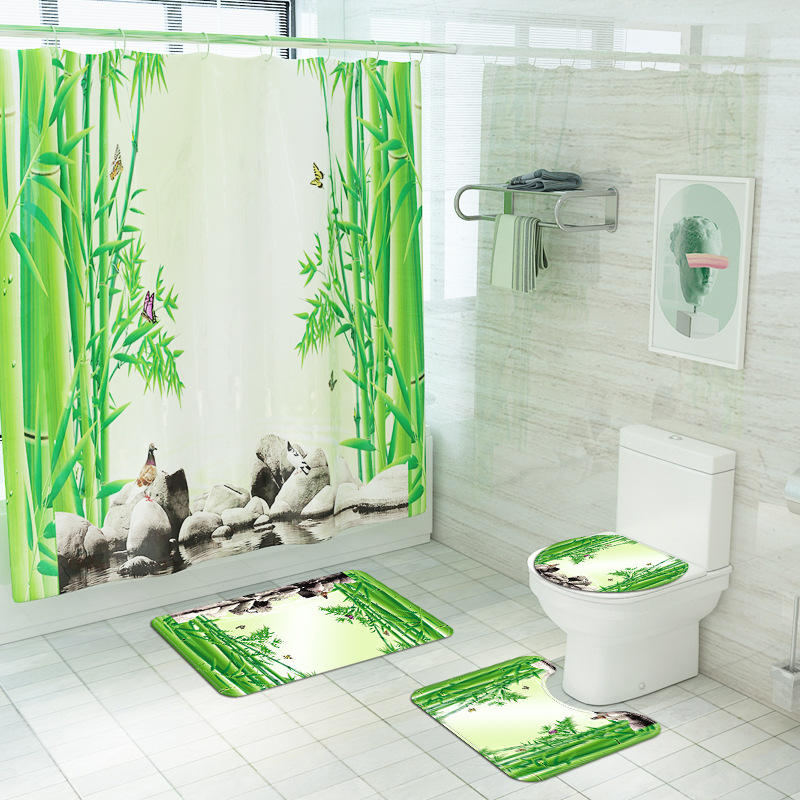 Landscape Elements Thickened Mildew-Proof Shower Curtain Shitan Green Bamboo Foreign Trade Exclusive for One Piece Dropshipping Shower Curtain