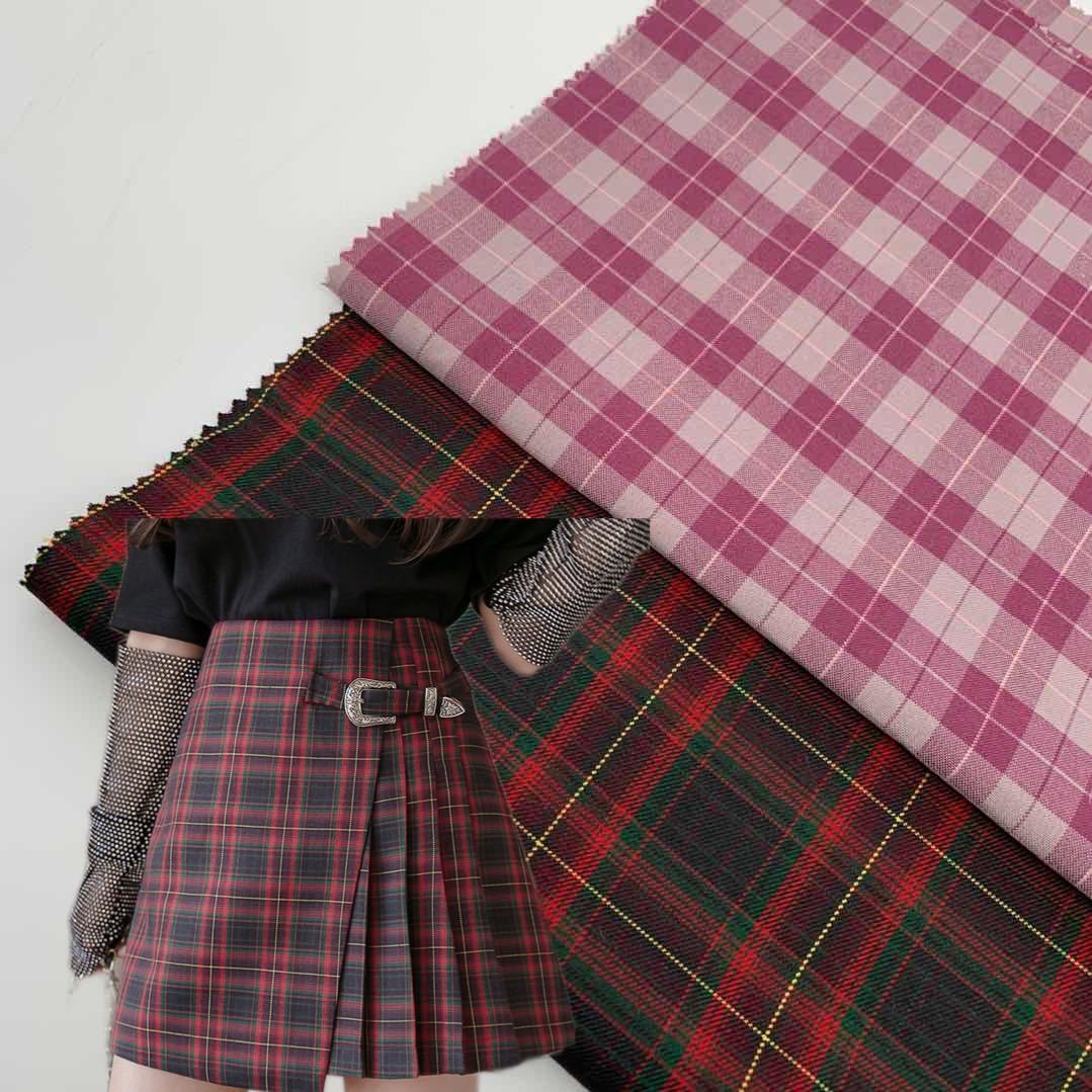 圣诞红黑格 玫红格 jk格子布 jk成品布 百褶裙色织格子面料