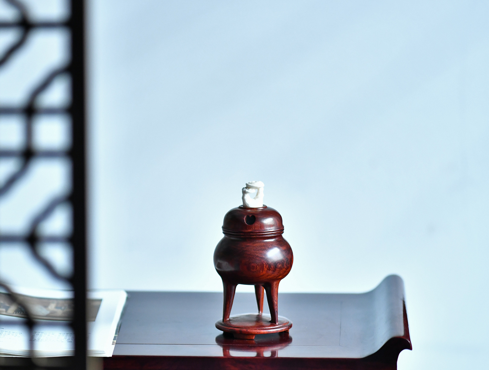 印度小叶紫檀【三足香炉】复古盘香炉批发紫檀香道香具摆件