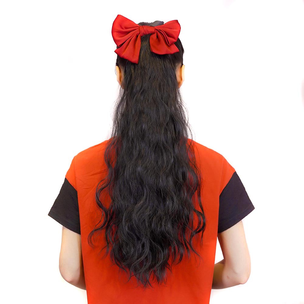 wig ponytail female bow barrettes tied long hair water ripple corn beard egg roll bow high ponytail