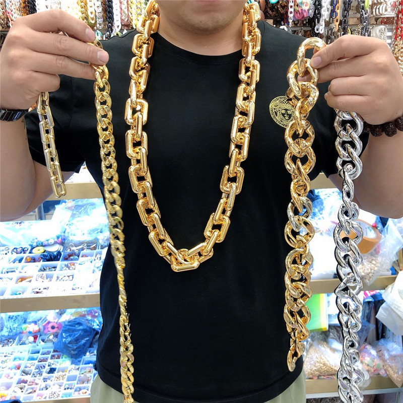 超大塑料金项链嘻哈夸张男粗网红抖音直播道具假土豪金巨大金链子