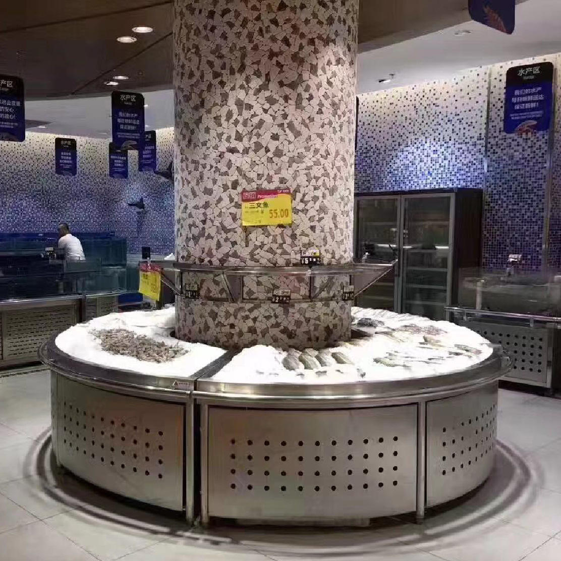 超市鱼缸 	双层海鲜池 水循环卖鱼海鲜缸 水产促销缸 饭店贝类池