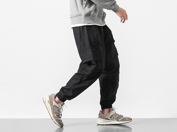 美式复古cargo多口袋工装裤男潮牌宽松束脚裤韩版潮流收口小脚裤