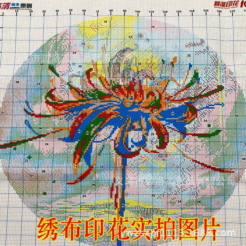 一件代发彼岸花十字绣 圆形新款客厅卧室小幅小件花卉十字绣批发