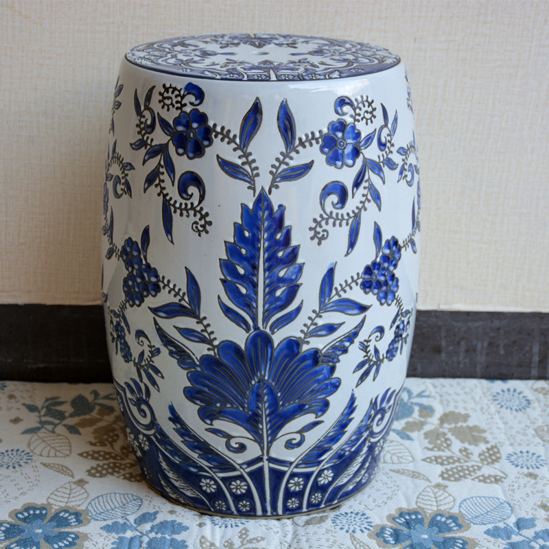 景德镇青花瓷鼓凳凉凳瓷墩 浴凳瓷凳子 客厅花园装饰品摆件