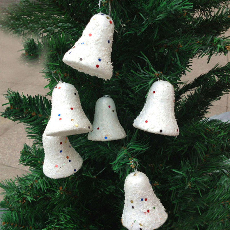 圣诞节装饰用品 圣诞树装扮道具5cm 白色雪景铃铛挂件袋装一包5个