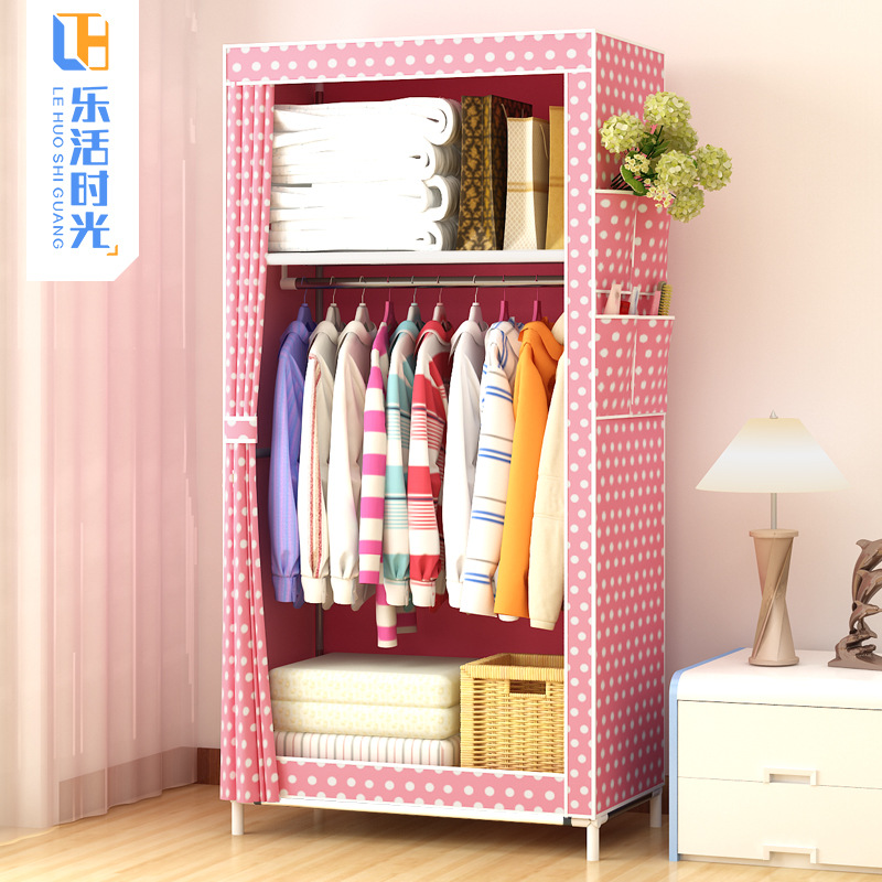 Simple Wardrobe Cloth Wardrobe Single Dormitory Bedroom Household Hanger Clothes Steel Pipe Reinforced Bold Storage Cabinet for Rental Room