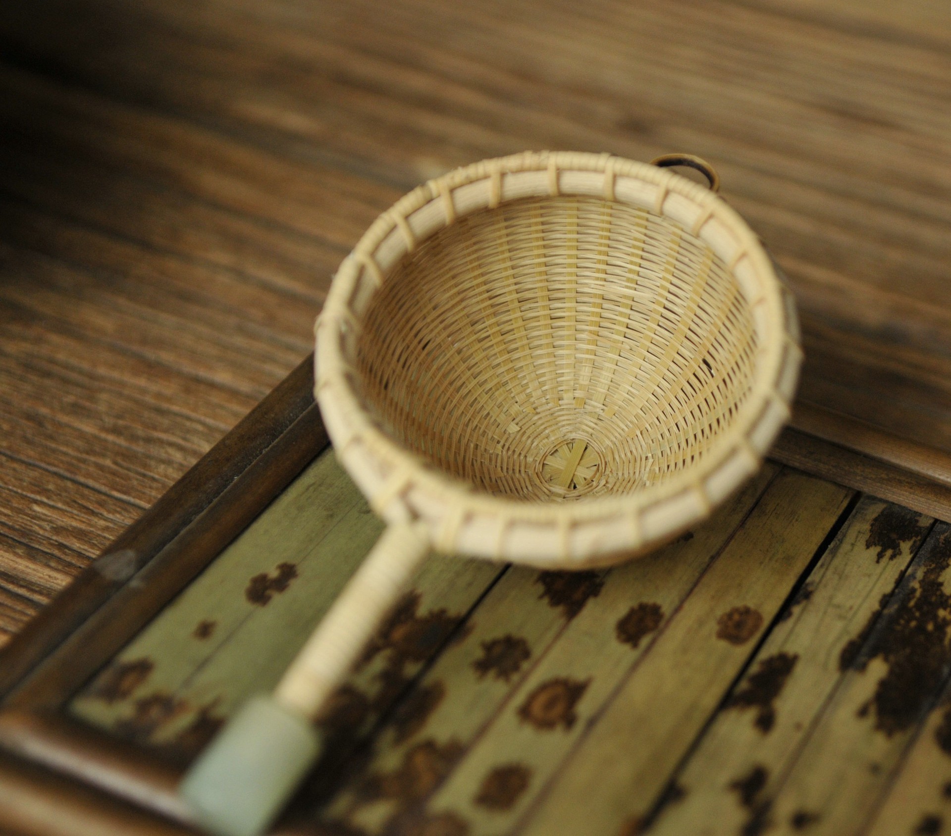 竹丝精编茶过滤漏 手工竹丝编织带把手茶漏 批发竹丝茶叶过滤茶漏