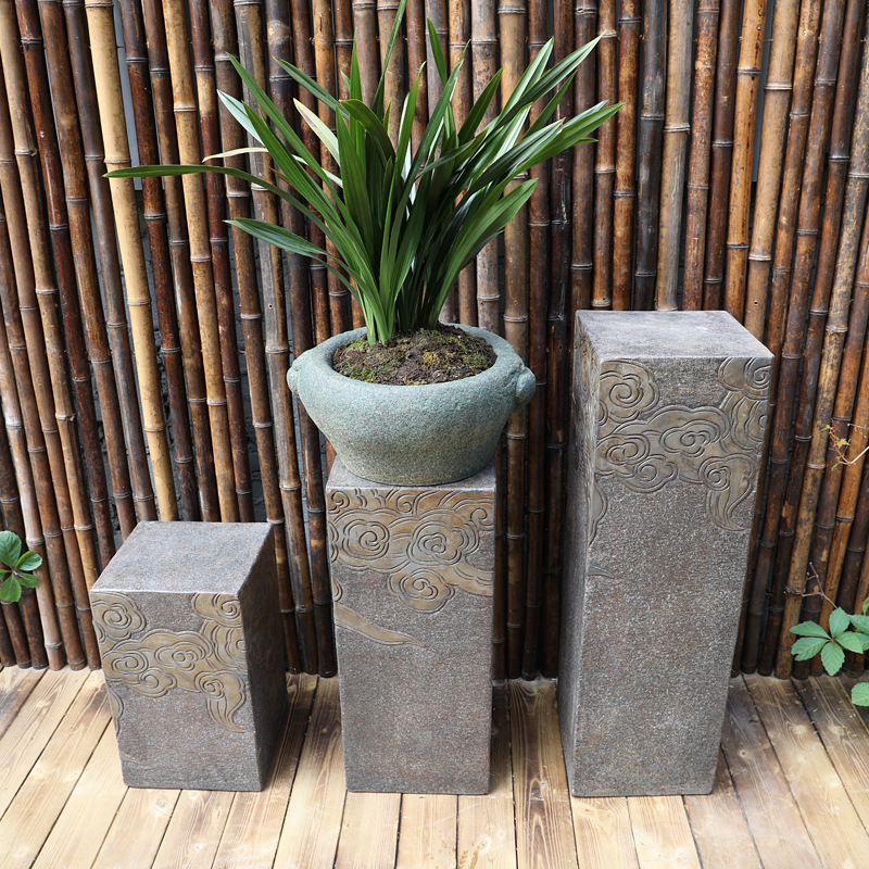 水磨坊庭院盆栽底座祥云展示柱阳台盆景落地摆件客厅佛首底座