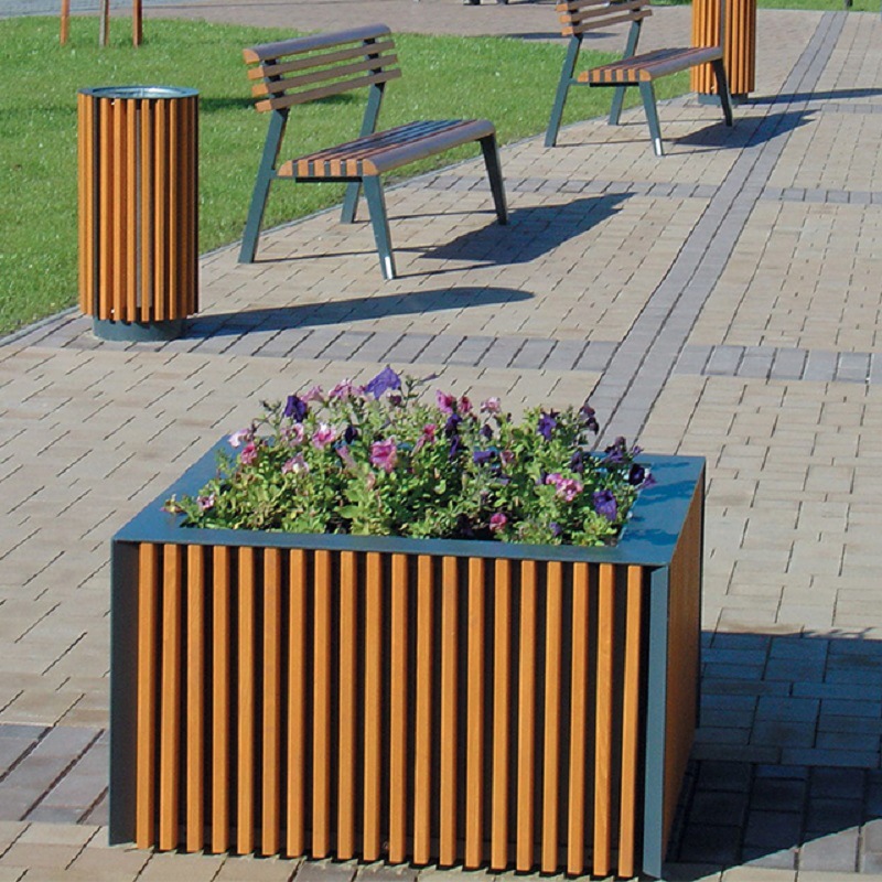 加工定制室外花箱 商业街广场落地式创意花盆 路边仿木纹隔断花钵