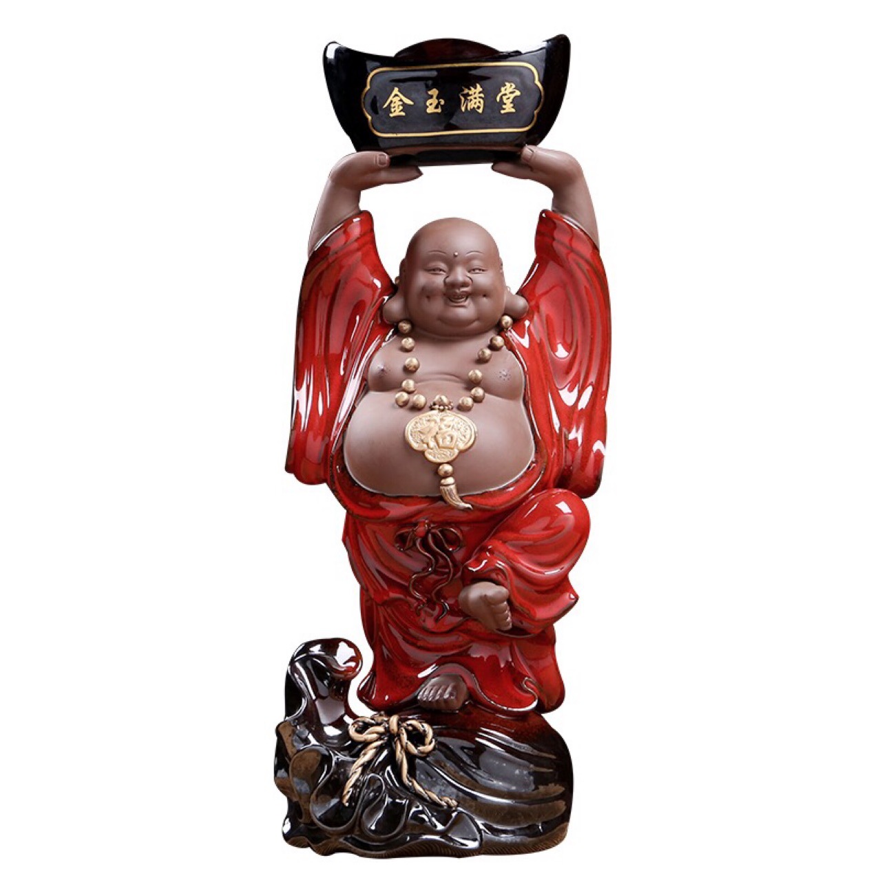 景德镇纯手工家居装饰工艺礼品陶瓷摆饰红色佛像陶瓷摆件自产自销