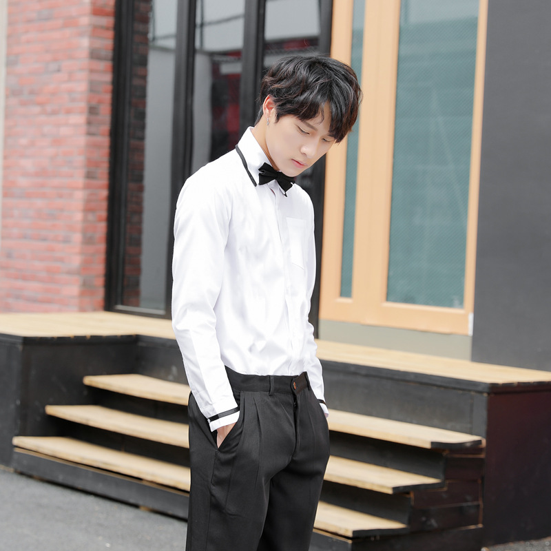 黑边男生长袖白衬衫黑裤子小时代jk制服学生装高中毕业季校服班服