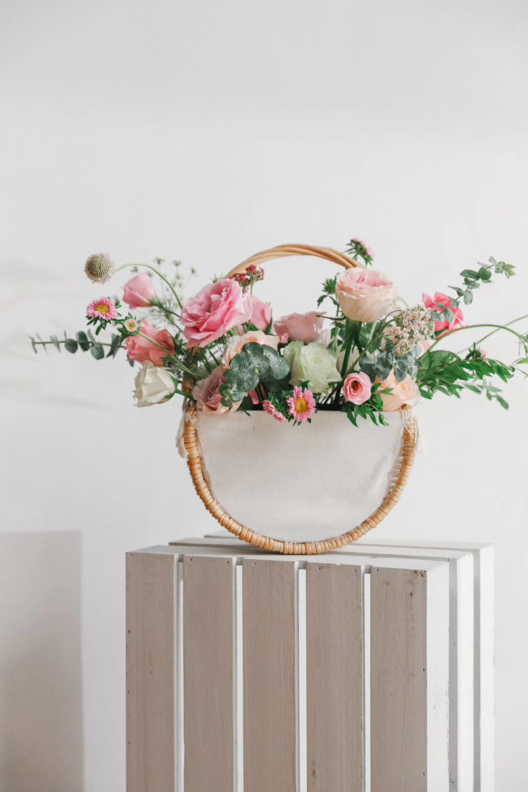 希娅蕾丝手提柳编花篮水培插花手提篮母亲节花藤编篮花店花艺篮